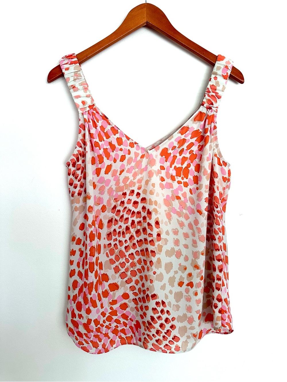 CAbi Pink and Coral Cheetah Printed V-Neck Camisole Top Size Small